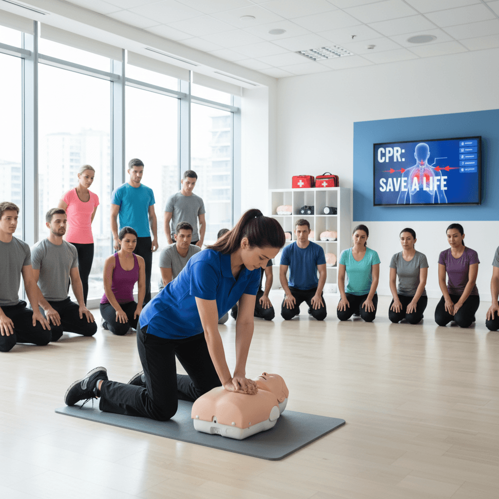 CPR instructor demonstrating chest compressions technique